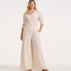 Women's Linen High Rise Palazzo Pants - Set Bottom