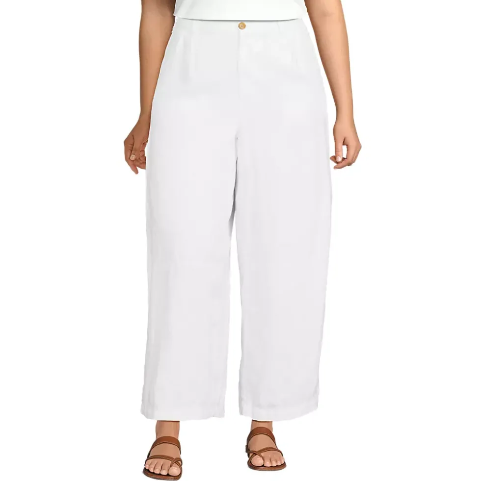 Women's Linen High Rise Pleated Barrel Leg Ankle Pants