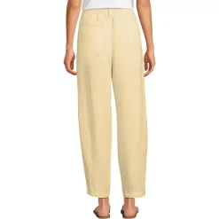 Women's Linen High Rise Pleated Barrel Leg Ankle Pants