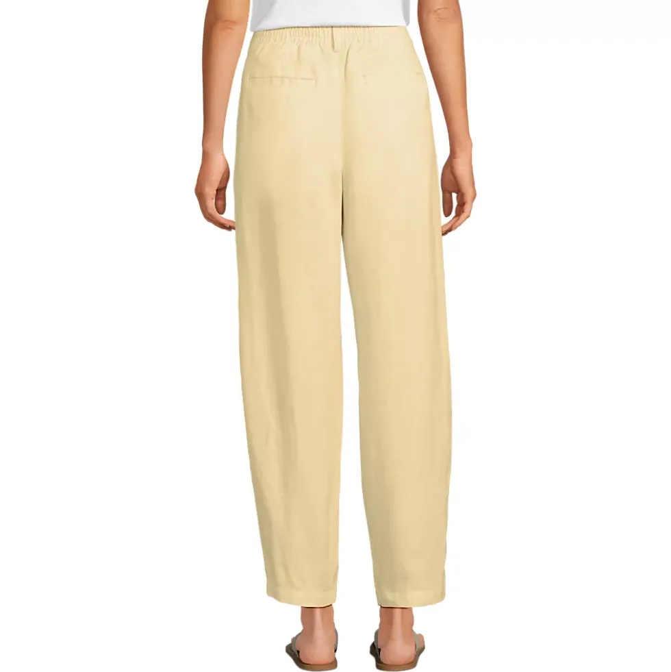Women's Linen High Rise Pleated Barrel Leg Ankle Pants