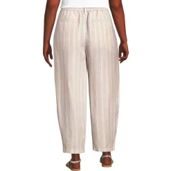 Women's Linen High Rise Pleated Barrel Leg Ankle Pants