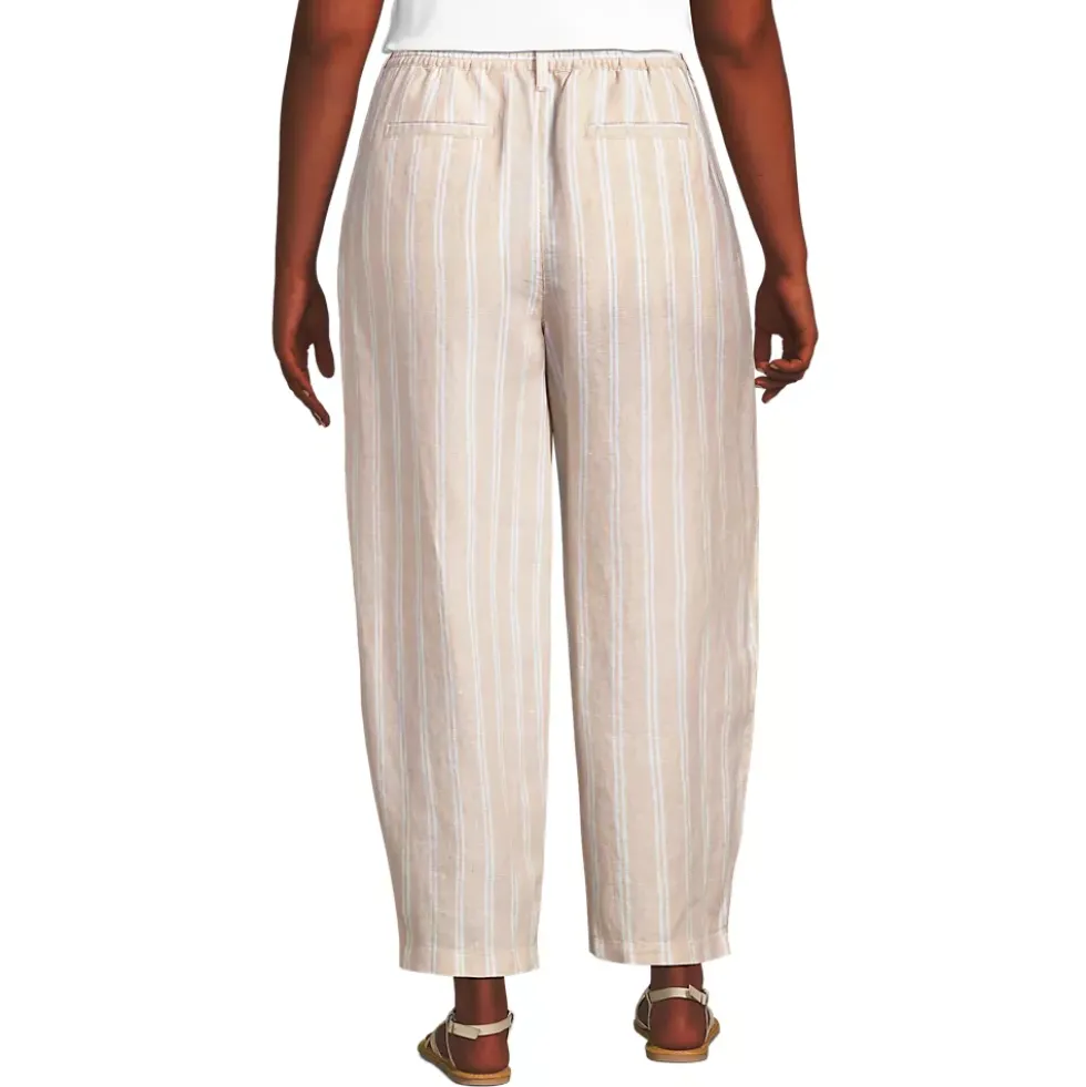 Women's Linen High Rise Pleated Barrel Leg Ankle Pants