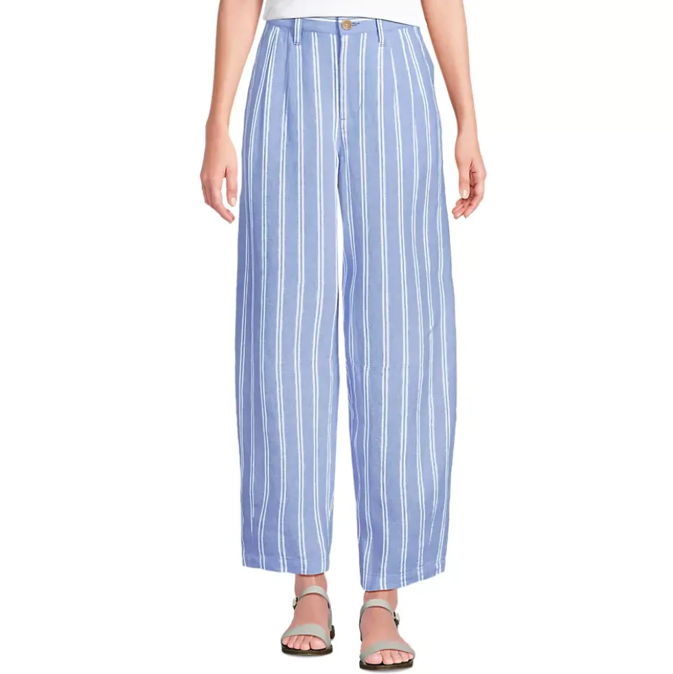 Women's Linen High Rise Pleated Barrel Leg Ankle Pants