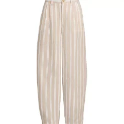 Women's Linen High Rise Pleated Barrel Leg Ankle Pants