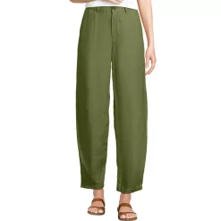 Women's Linen High Rise Pleated Barrel Leg Ankle Pants