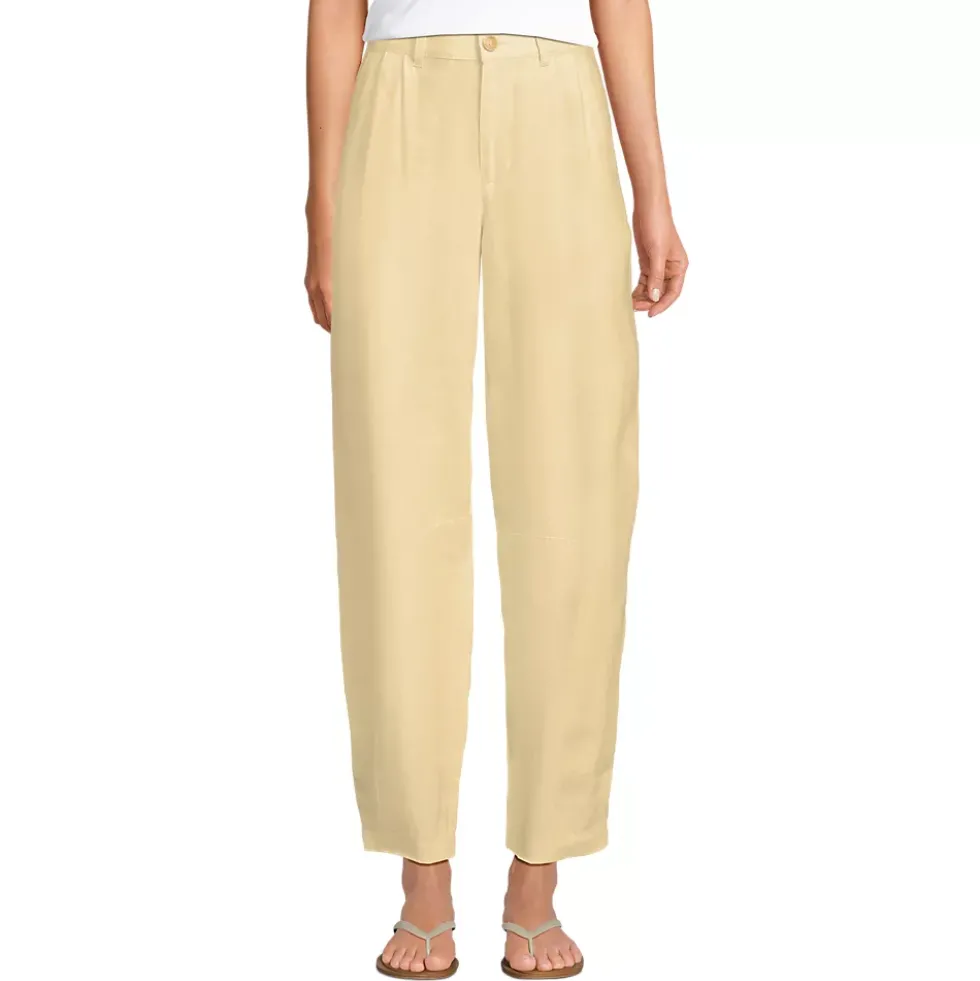Women's Linen High Rise Pleated Barrel Leg Ankle Pants
