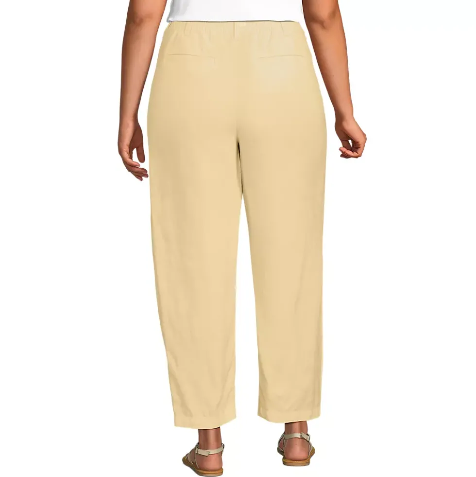 Women's Linen High Rise Pleated Barrel Leg Ankle Pants