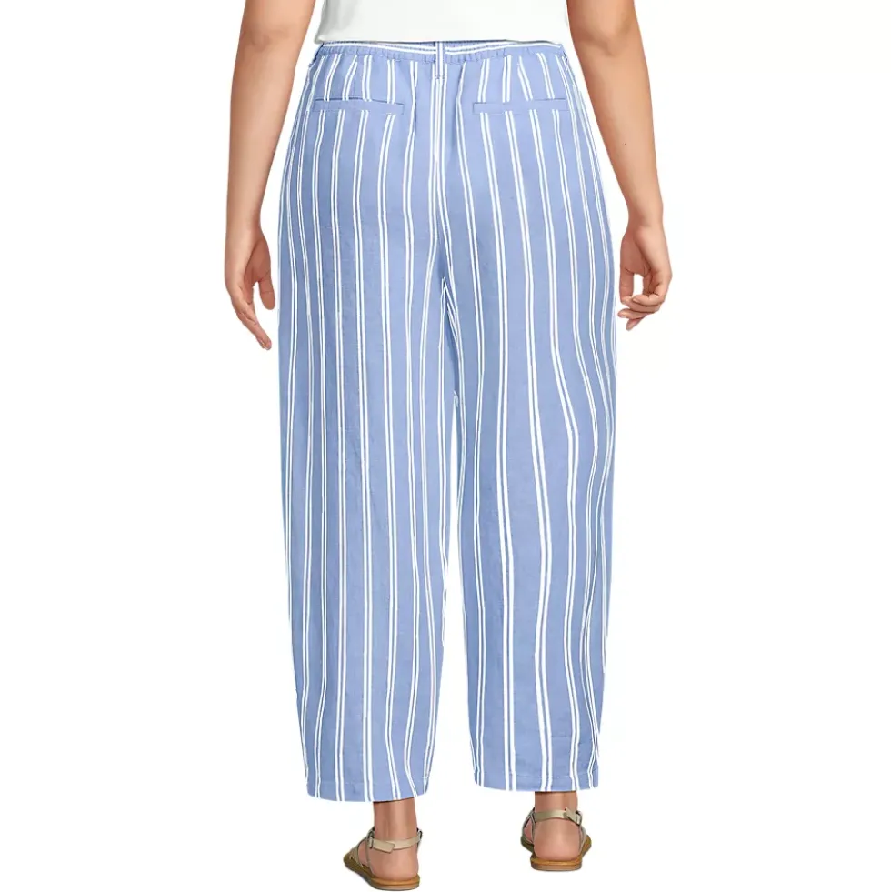 Women's Linen High Rise Pleated Barrel Leg Ankle Pants