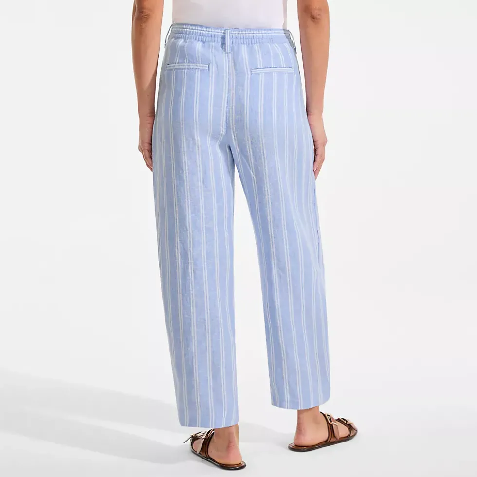 Women's Linen High Rise Pleated Barrel Leg Ankle Pants
