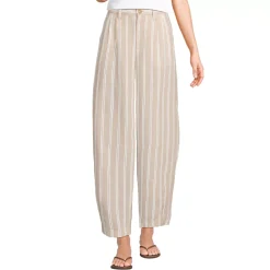 Women's Linen High Rise Pleated Barrel Leg Ankle Pants