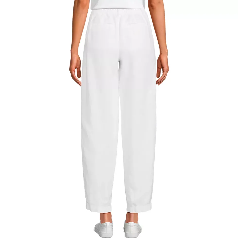 Women's Linen High Rise Pleated Barrel Leg Ankle Pants