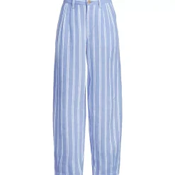 Women's Linen High Rise Pleated Barrel Leg Ankle Pants