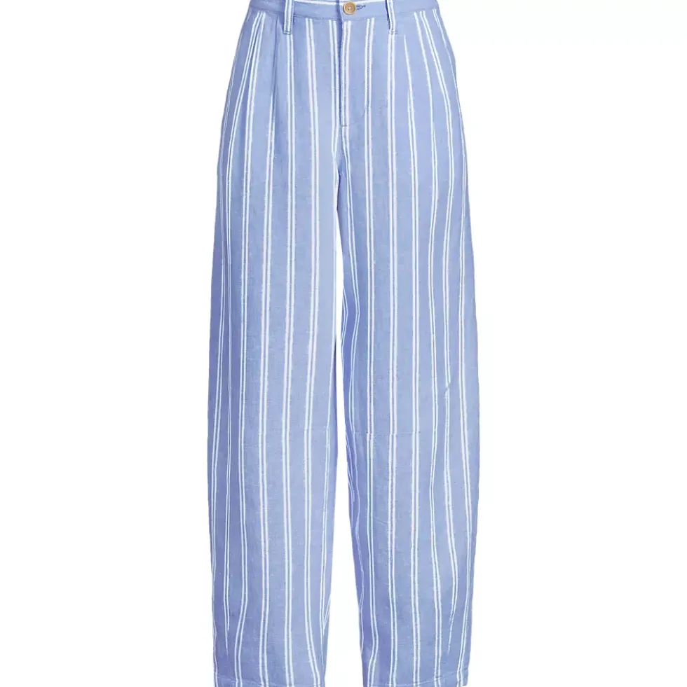 Women's Linen High Rise Pleated Barrel Leg Ankle Pants