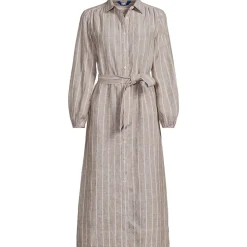 Women's Linen Long Sleeve Midi Shirt Dress