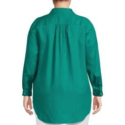 Women's Linen Roll Sleeve Oversized Relaxed Tunic Top