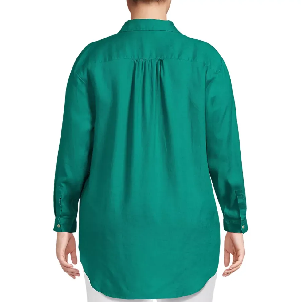 Women's Linen Roll Sleeve Oversized Relaxed Tunic Top