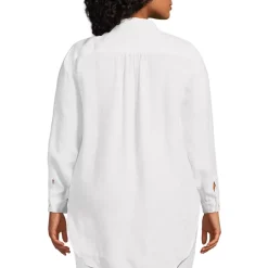 Women's Linen Roll Sleeve Oversized Relaxed Tunic Top