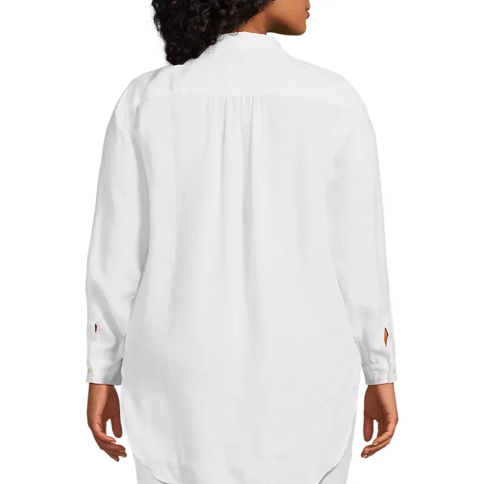 Women's Linen Roll Sleeve Oversized Relaxed Tunic Top