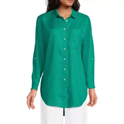Women's Linen Roll Sleeve Oversized Relaxed Tunic Top