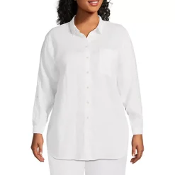 Women's Linen Roll Sleeve Oversized Relaxed Tunic Top
