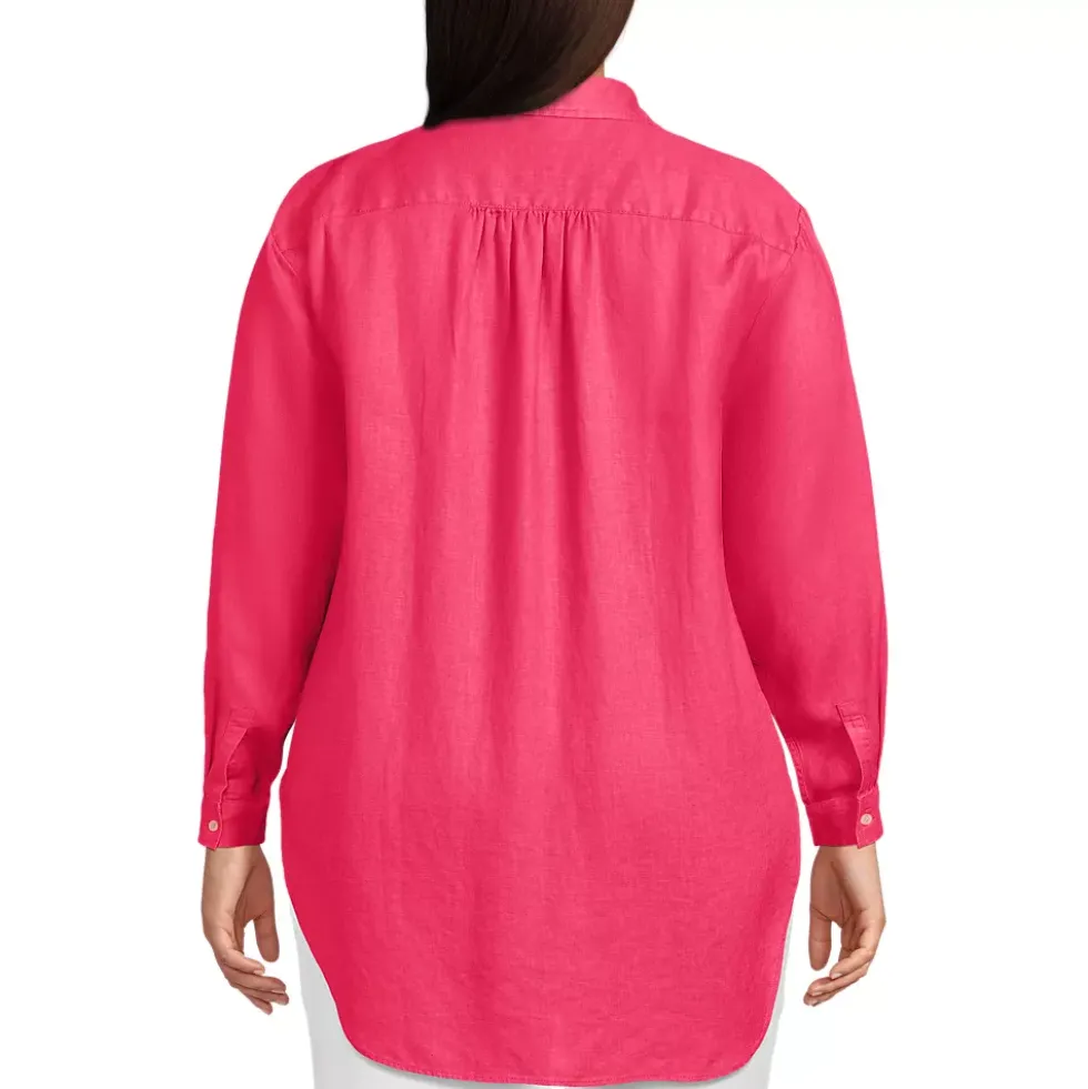 Women's Linen Roll Sleeve Oversized Relaxed Tunic Top