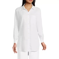 Women's Linen Roll Sleeve Oversized Relaxed Tunic Top