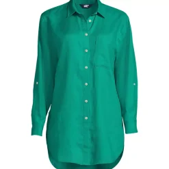 Women's Linen Roll Sleeve Oversized Relaxed Tunic Top