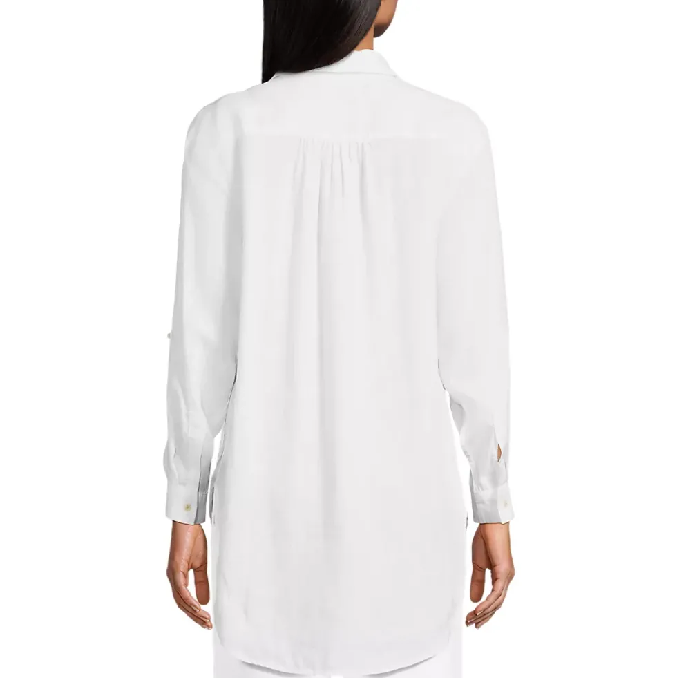 Women's Linen Roll Sleeve Oversized Relaxed Tunic Top