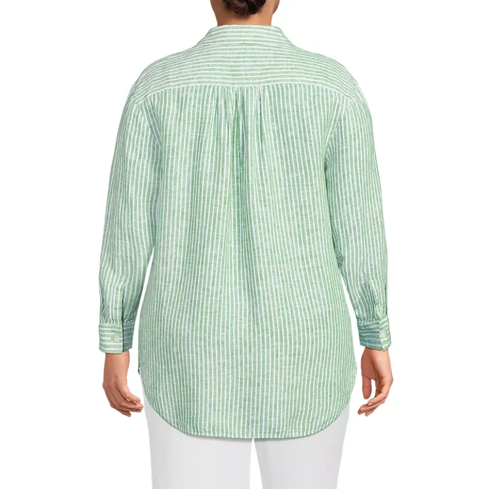 Women's Linen Roll Sleeve Relaxed Tunic Top