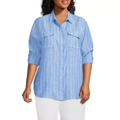 Women's Linen Roll Sleeve Relaxed Tunic Top