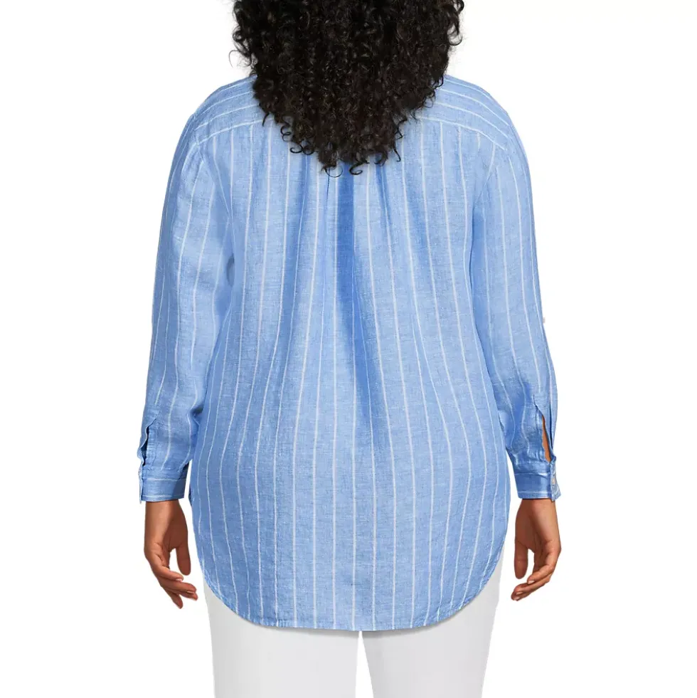 Women's Linen Roll Sleeve Relaxed Tunic Top