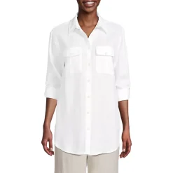 Women's Linen Roll Sleeve Relaxed Tunic Top
