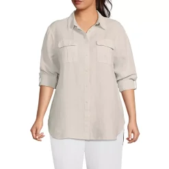 Women's Linen Roll Sleeve Relaxed Tunic Top