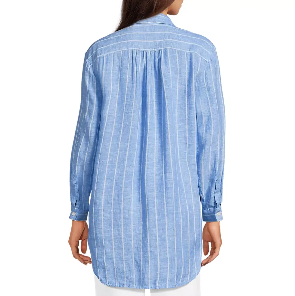 Women's Linen Roll Sleeve Relaxed Tunic Top