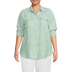 Women's Linen Roll Sleeve Relaxed Tunic Top