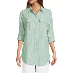 Women's Linen Roll Sleeve Relaxed Tunic Top