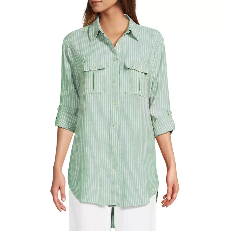 Women's Linen Roll Sleeve Relaxed Tunic Top