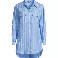 Women's Linen Roll Sleeve Relaxed Tunic Top