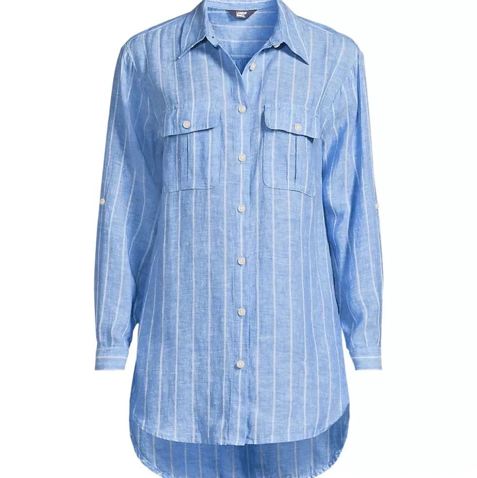 Women's Linen Roll Sleeve Relaxed Tunic Top