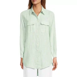 Women's Linen Roll Sleeve Relaxed Tunic Top