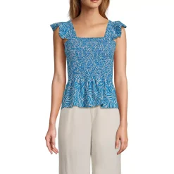 Women's Linen Ruffle Strap Smocked Top