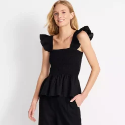 Women's Linen Ruffle Strap Smocked Top