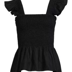 Women's Linen Ruffle Strap Smocked Top