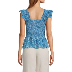 Women's Linen Ruffle Strap Smocked Top