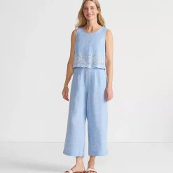 Women's Linen Sleeveless Embroidered Jumpsuit