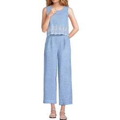 Women's Linen Sleeveless Embroidered Jumpsuit