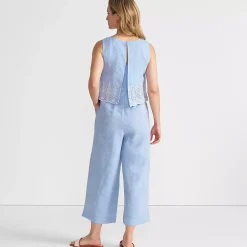 Women's Linen Sleeveless Embroidered Jumpsuit