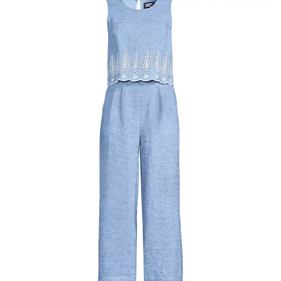 Women's Linen Sleeveless Embroidered Jumpsuit