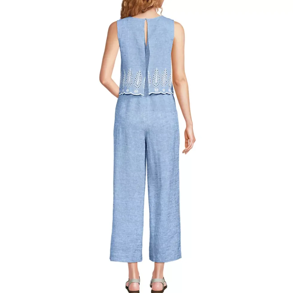 Women's Linen Sleeveless Embroidered Jumpsuit