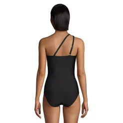 Women's Long Chlorine Resistant Tummy Control One Shoulder One Piece Swimsuit Adjustable Strap